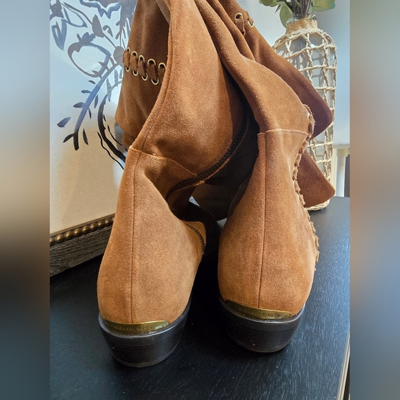 Michael Kors Malin Over The Knee Boots Brown And Gold Suede Boots Size 9 - Picture 7 of 11